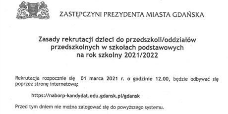 Rekrutacja do oddziału przedszkolnego na rok szkolny 2021/2022