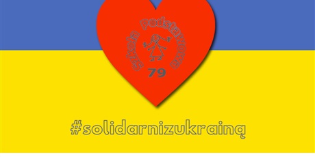 Powiększ grafikę: flaga Ukrainy, serce, logo SP79, #solidarnizukrainą, dziękujemy