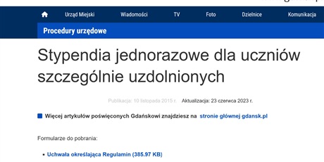 Jednorazowe Stypendium Prezydenta Miasta Gdańska