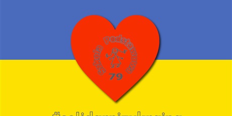 Powiększ grafikę: flaga Ukrainy, serce, logo SP79, #solidarnizukrainą