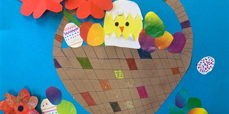 Powiększ grafikę: koszyczek, kurczak, jajka wykonane z papieru
